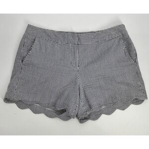 British‎ Khaki Womens Shorts Seersucker Scalloped Hem Cotton Coastal Preppy Sz 6